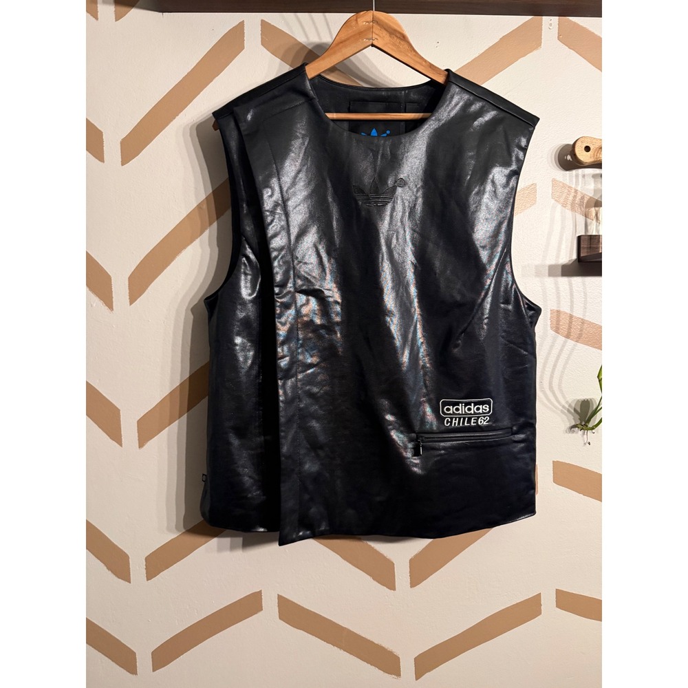 Adidas Chile 62 Wrap Vest Women Large Black Faux Leather Blue Version HK7259